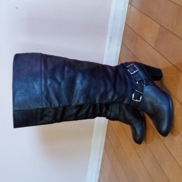 Arturo Chiang leather knee high moto boots with heels size 8 - Picture 1 of 14
